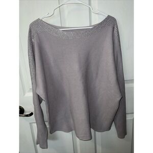 Vila Milano Bejeweled‎ Rhinestone Trimmed Boatneck Sweater Liliac Size Large